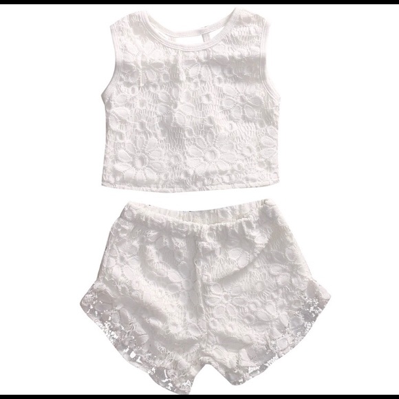 Kids Baby Girl White Lace Shorts Set Outfit - Picture 5 of 5